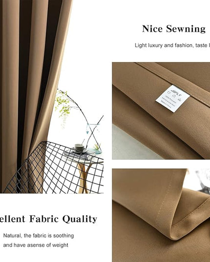 Blackout Curtains for Bedroom Thermal Insulated Light Blocking Room Darkening Curtains Solid Grommet Window Drapes for Living Room, Set of 2 Curtain Panels 42 W x 63 L inch Long Coffee