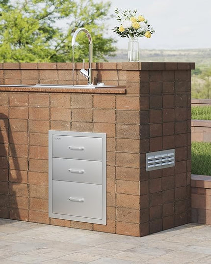 VEVOR 18x23 Inch Outdoor Kitchen Stainless Steel Triple Access BBQ Drawers with Chrome Handle, 18 x 23 x 23 Inch