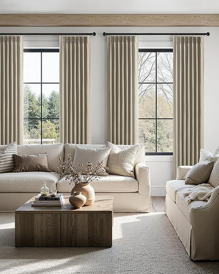 Topfinel 102 Inch Curtains 2 Panels Set,Two Packs Pinch Pleat Back Tab Linen Window Semi Sheer Privacy Thick Decorative Curtain Drapes for Living Room Bedroom,40x102 in Long,Grey Beige