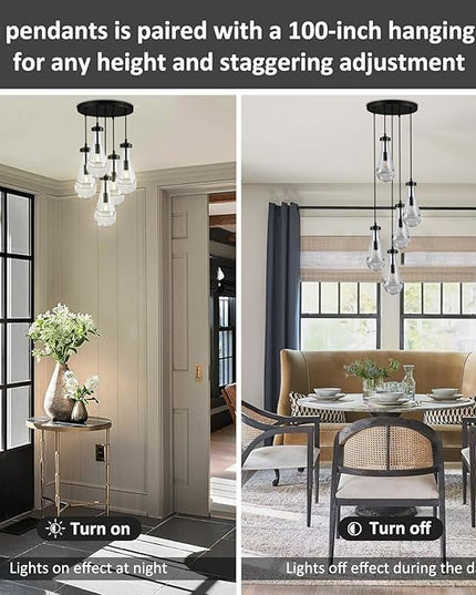 Bronze 5 Light Raindrop Chandeliers, Black Cluster Pendant Light Teardrop Dining Room Light Fixture Pendant Lights Kitchen Island, Hanging Ceiling Pendant Lighting for Entryway Living Room