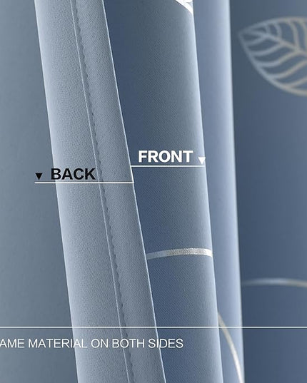 BUHUA Wave Silver Leaf Print Blackout Curtains for Living Room Darkening Curtains Light Blocking Curtains for Bedroom 38W×84L Baby Blue 2 Panels