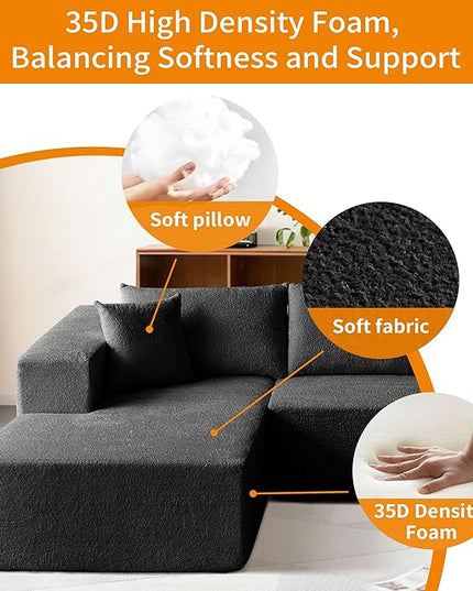 103.54'' Sectional Sofa, Raindrop Velvet Fabric L Shaped Sofa, 4 Seat Modern L Shape Couch with 2 Pillows Right Hand Lounge for Living Room, Office