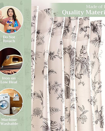 Maison d' Hermine Curtains for living room 100% Cotton 108 inch length Two Panels Light Filtering Toile Curtains for Bedroom Windows with rod and loop Pockets Drapes (Jouy Paradise Grey, 50"W x 108"L)