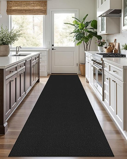 KOZYFLY Runners for Hallways 3x10 ft Washable Kitchen Runner Non Slip Rubber Backed Hallway Rugs Cotton Entryway Runner Rug Floor Carpet for Indoor Hall, Backdoor, Kitchen, Black/Dark Grey