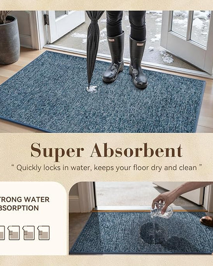 MontVoo Door Mat Indoor Entrance Doormat, Absorbent Durable Rubber Non Slip Front Door Mat for Inside Entry Entryway Dirt Trapper Welcome Mat, Navy Blue 24''x36''