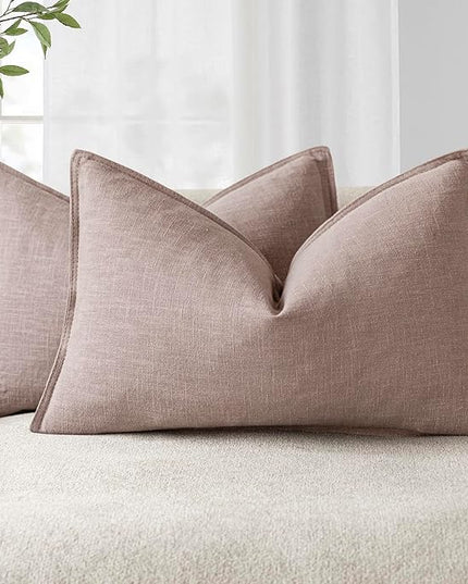 Foindtower Pack of 2, Decorative Linen Soild Throw Pillow Covers Accent Lumbar Cushion Case Farmhouse Pillowcase for Chair Couch Sofa Bedroom Living Room Home Decor 12 x 20 Inch Dusty Pink
