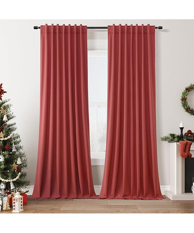 Guken Red Blackout Curtains 108 Inch Length 2 Panels Set for Living Room Bedroom Back Tab Thermal Insulated 100% Black Out Linen Drapes Room Darkening Window Curtains 108 Inches Long