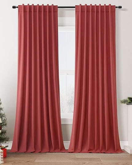 Guken Red Blackout Curtains 90 Inch Length 2 Panels Set for Living Room Bedroom Back Tab Thermal Insulated 100% Black Out Linen Drapes Room Darkening Window Curtains 90 Inches Long