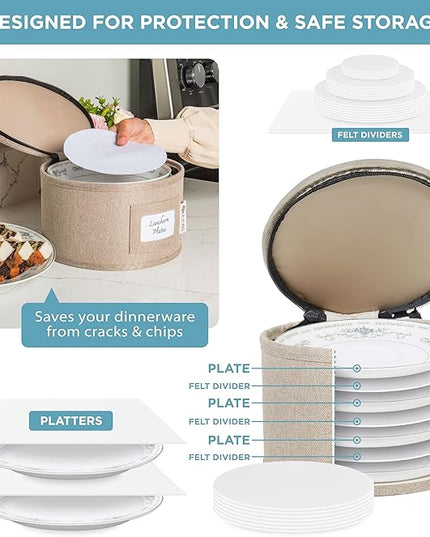 Hard Shell China Storage Containers 8-Piece Set Moving Boxes for Dinnerware, Glasses, Plates, Mugs and Saucers Sturdy Dish Organizer with Dividers for Seasonal Storage - Service for 12 - Brown