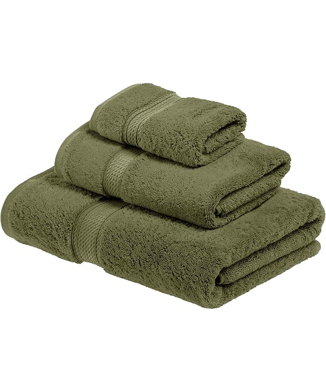 Superior Egyptian Cotton Pile 3 Piece Towel Set, Includes 1 Bath, 1 Hand, 1 Face Towel/Washcloth, Ultra Soft Luxury Towels, Thick Plush Essentials, Guest Bath, Spa, Hotel Bathroom, Forest Green