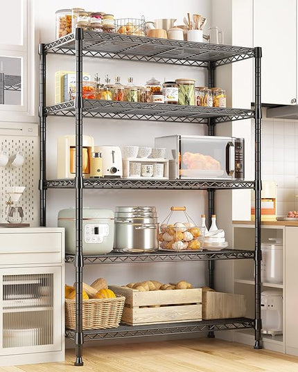 REIBII Storage Shelves, 5-Tire Wire Shelving Load 1000LBS Metal Shelves for Storage Adjustable Garage Shelving Unit Wire Shelf Rack Kitchen Storage Rack Pantry Shelves 31.5''W x 15.7'' D x 71''H