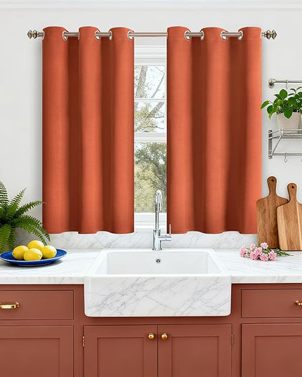 YoungsTex Short Blackout Curtains 54 Inches Length- Burnt Orange Thermal Insulated Drapes with Grommet Room Darkening Privacy for Kitchen Bedroom Windows, 2 Panels, 42 x 54 Inch, Terracotta