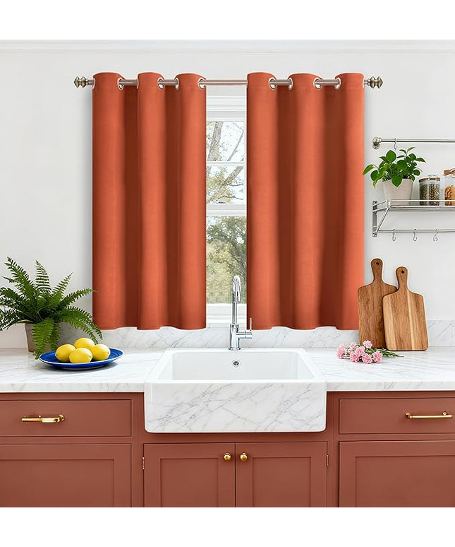 YoungsTex Terracotta Blackout Curtains 45 Inches Length for Kitchen Window - Short Burnt Orange Thermal Insulated Drapes with Grommet Room Darkening for Bedroom, 2 Panels, 42 x 45 Inch