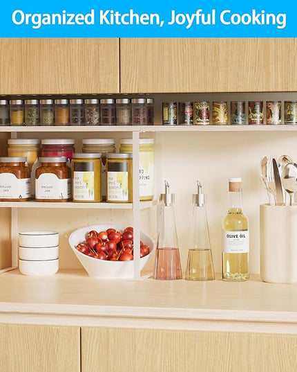 Golener Countertop Organizer Corner Shelf, 2 Tier Adjustable Stackable Corner Shelves for Kitchen, Bathroom, Spice Rack, Coffee Bar, Over Sink, Dresser Table, Corner Counter Shelf Stand, Natural Beige