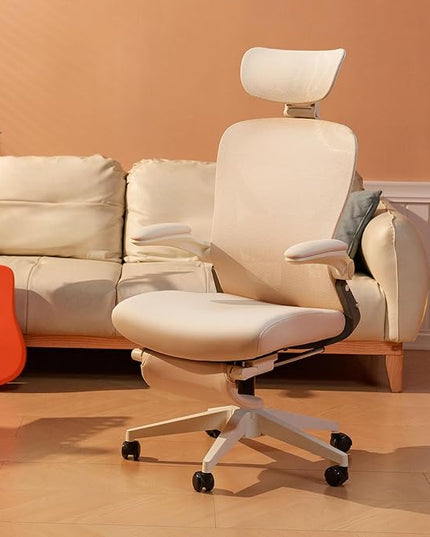 FLEXISPOT Foldex Ergonomic Office Chair, Folding Chair for Small Spaces with Lumbar Support, Flip-up Armrests, 3D Headrest, Desk Chairs with Footrest for Work,Video Game (Foam Seat, Cream)