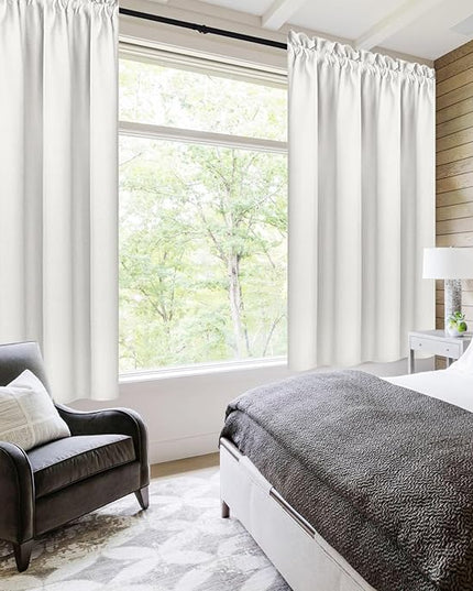 DWCN Blackout Curtains Thermal Insulated, Energy Saving & Noise Reducing Bedroom and Living Room Curtains, Ivory, W 42x L 54 Inch, Set of 2 Rod Pocket Curtain Panels
