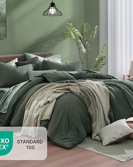 Monbix Twin XL Comforter Set Deep Forest, Cationic Dyeing Bedding Set Reversible 5 Pieces, All Season Bed in a Bag with Comforter, Sheets, Pillowcase & Sham