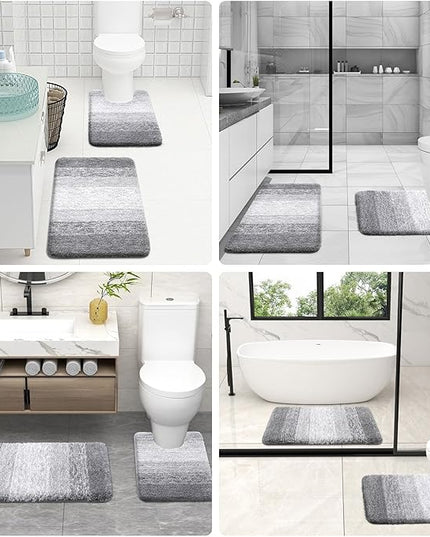 OLANLY Bathroom Rug Set 2 Piece, Soft Absorbent Microfiber Bath Rug Set, Non-Slip, Machine Wash Dry, Plush Shaggy Bath Mats for Bathroom (30"x20"+24"x16", Light Grey)