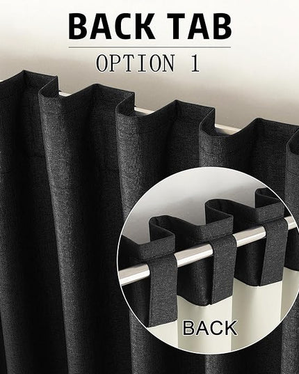 DUALIFE Full Blackout Black Curtains 63 Inch Long Linen Textured Curtains Thermal Insulated Heat Blocking Noise Reducing Vintage Drapes for Nursery Bedroom Rod Pocket&Back Tab 2 Panels 50W x 63L
