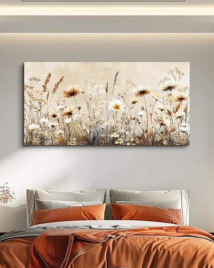XIGUANGART Large Wall Art for Living Room Floral Wall Decor Wildflowers Pictures Modern Farmhouse Painting Canvas Art Prints Flowers Vintage Artwork For Bedroom Office Framed Home Aesthetics 30"X60"