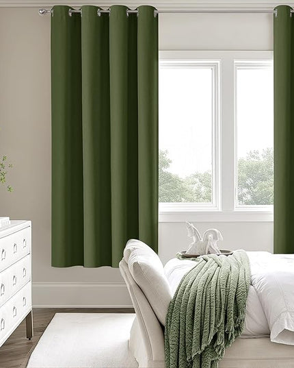 ChrisDowa 100% Blackout Olive Green Solid Curtains 72 Inches Long 2 Panels for Bedroom Living Room,Farmhouse Room Darkening Thermal Insulated Soundproof Grommet Top Window Treatment Drapes,52x72