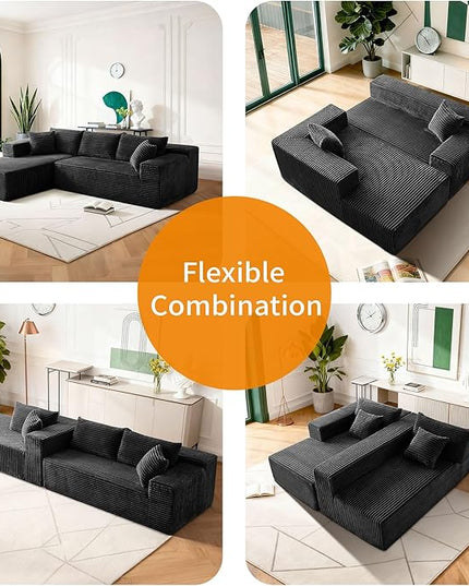 103.54'' Sectional Sofa, Flannel Fabric Fabric L Shaped Sofa, 4 Seat Modern L Shape Couch with 2 Pillows Right Hand Lounge for Living Room, Office