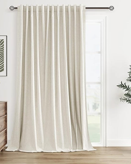 Guken Cream Linen Blackout Curtains 100 Inch Wide by 96 Inch for Living Room Bedroom Back Tab Thermal Insulated 100% Black Ou Room Darkening Window Curtains,1 Panel