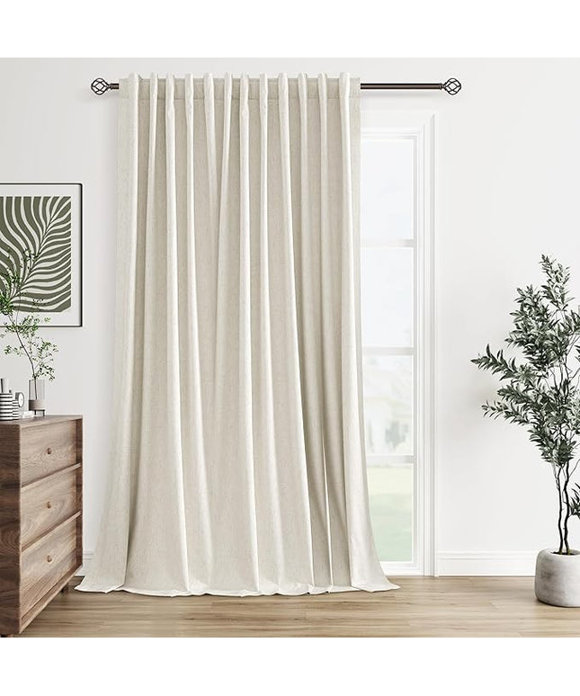 Guken Cream Linen Blackout Curtains 100 Inch Wide by 120 Inch for Living Room Bedroom Back Tab Thermal Insulated 100% Black Out Linen 1 Drapes Room Darkening Window Curtains,1 Panel