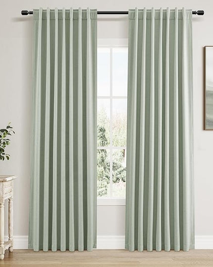 Guken Blackout Curtains 84 Inch Length 2 Panels Set for Living Room Bedroom Back Tab Thermal Insulated 100% Black Out Linen Drapes Room Darkening Window Curtains 84 Inches Long,Mist Sage