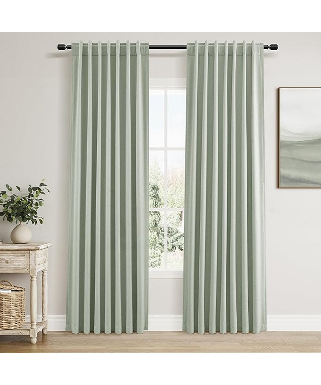Guken Blackout Curtains 84 Inch Length 2 Panels Set for Living Room Bedroom Back Tab Thermal Insulated 100% Black Out Linen Drapes Room Darkening Window Curtains 84 Inches Long,Mist Sage