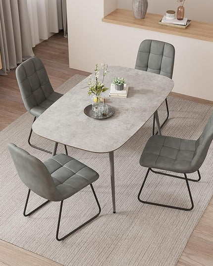47''Dining Table Set for 4,Modern Wood Dining Table,Leather Dining Chairs 4,Table and Chairs Set of 4,Ideal for Kitchen Dining Room (Gray Table + 4 U-Shaped Gray Chairs, 47.2")