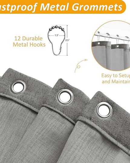 Naturoom Long Shower Curtain 84 Length Linen Thick Cloth Bath Grey Shower Curtain Set with Liner, Tall Modern Farmhouse Neutral Fabric Men Curtains for Bathroom, Mesh Top Window, Gray