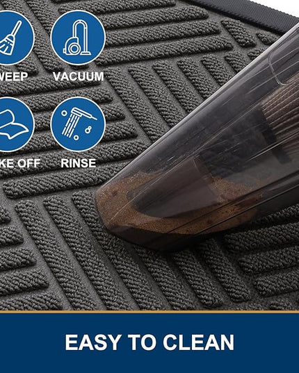 Smiry Half Circle Front Door Mat Outside Entrance, Heavy Duty Outdoor Indoor Natural Rubber Doormat, Non Slip, Trap Dirt and Moisture, Easy Clean, Low Profile Patio Porch Entryway Mat, 29.5x17, Grey
