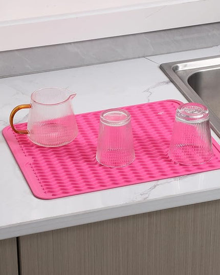 Silicone Dish Drying Mat for Multiple Usage,Easy clean,Eco-friendly,Heat-resistant Silicone Mat for Kitchen Counter or Sink,Refrigerator or drawer liner Rose L 16 inches x 12 inches