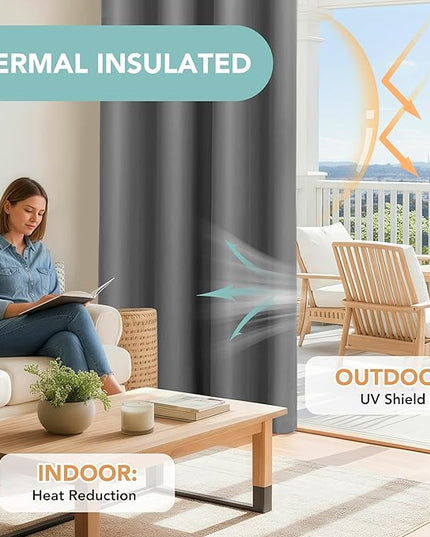 BONZER 100% Blackout Curtains 4 Panels - Thermal Insulated Light Blocking Window Drapes, Single Layer Total Room Darkening Curtain with Black Laminated Backing for Bedroom, 54 x 63 Inch, Grey