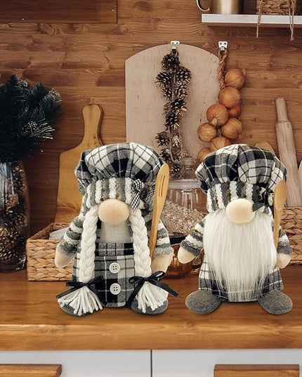 Lovinland Christmas Chef Gnomes Plush - Chef Tomte Swedish Scandinavian Figurine Elf Doll - Christmas Decoration for Home, Kitchen - Xmas Buffalo Plaid Decor - Gnomes Gifts for Women