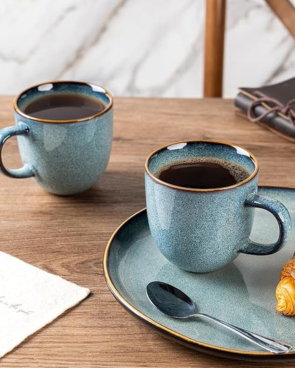 AmorArc 12oz Coffee Mugs, Ceramic Coffee Mugs set of 6 for Man, Woman, Dad, Mom, Modern Coffee Mugs with handle for Latte/Cappuccino/Milk/Cocoa. Dishwasher&Microwave Safe, Ocean Blue