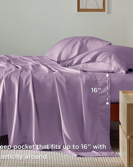 Bedsure Full Size Bed Sheets, Cooling Sheets, Rayon Derived from Bamboo, Breathable & Soft, Deep Pocket Up to 16 Inches, Hotel Luxury Silky Bedding for Hot Sleepers, Lilac