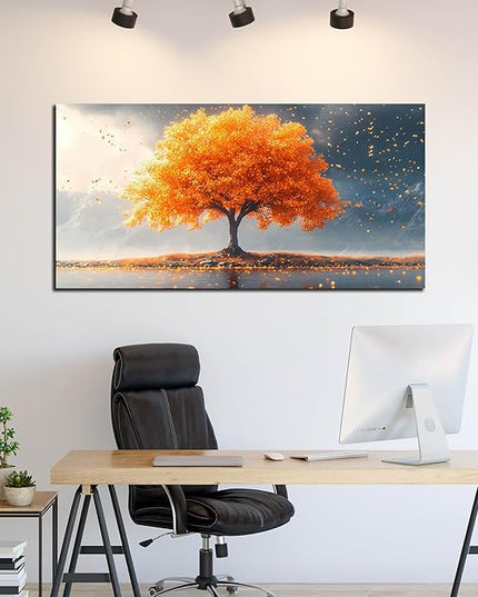 Zoyotago Large Tree of Life Wall Art for Living Room Bedroom Office Orange Tree Fall Landscape Picture Modern Artwork Canvas Prints Decor 29x59 Inch
