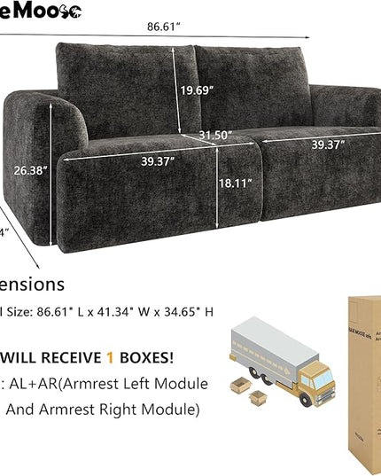 EASE MOOSE Boneless Couch for Living Room, Sectional Cloud Sofa, Modular Cloud Couch Loveseat, 2-Seater Deep Seat Sofas with Pillow for Bedroom, Apartment, No Assembly Required, Chenille (Dark Grey)