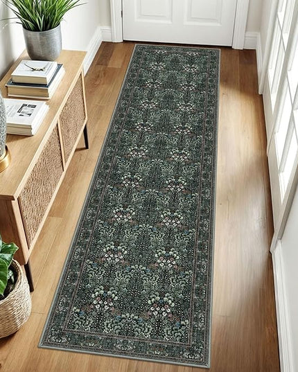 2x8 Modern Runner Rug for Hallways, Dark Green Super Soft Hallway Decor Kitchen Rugs with Non-Slip, Non-Shedding Washable Rug for Entryway Bedroom Indoor