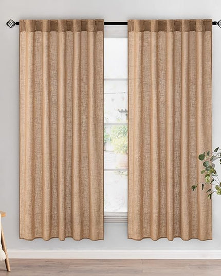 MIULEE Brown Linen Curtains 72 Inch Length for Bedroom Living Room, Soft Thick Linen Textured Window Drapes Semi Sheer Light Filtering Back Tab Rod Pocket Burlap Look Farmhouse Decor, 2 Panels