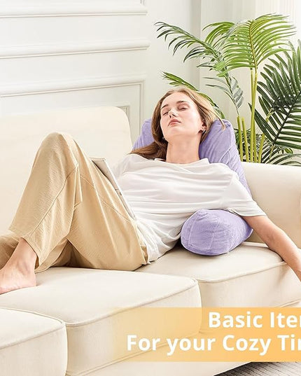 Sasttie Reading Pillow, Velvet Back Pillow for Bed Sitting Up, Adult Back-Rest Support Cushion with Arms for Sit Up on Couch, Sofa, and Floor, Dorm Essentials, Reading Accessories, Lavender