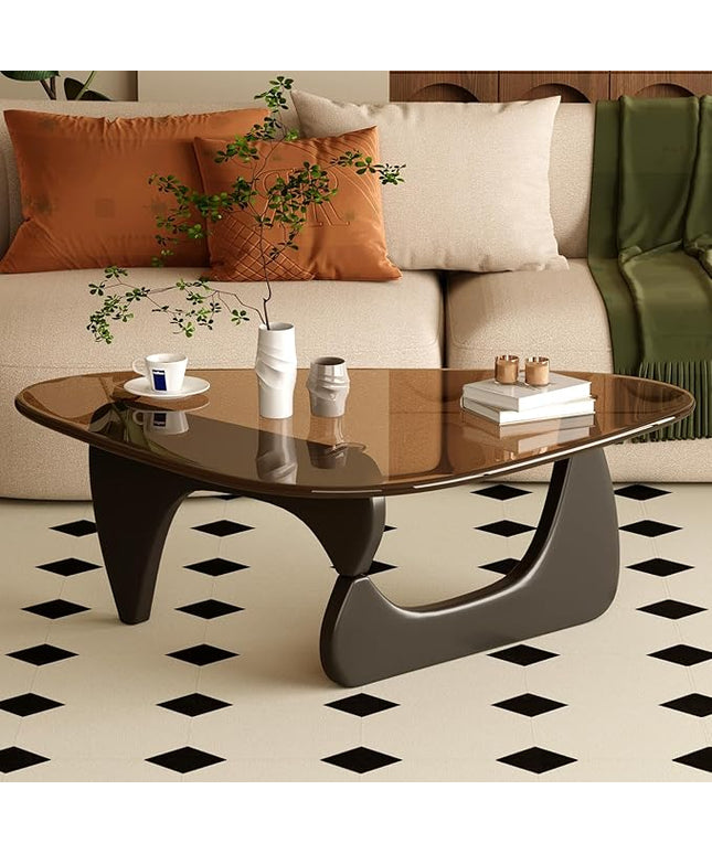 Coffee Table for Living Room Mid Century Modern Center Table with Glass Top and Wood, Brown/Black