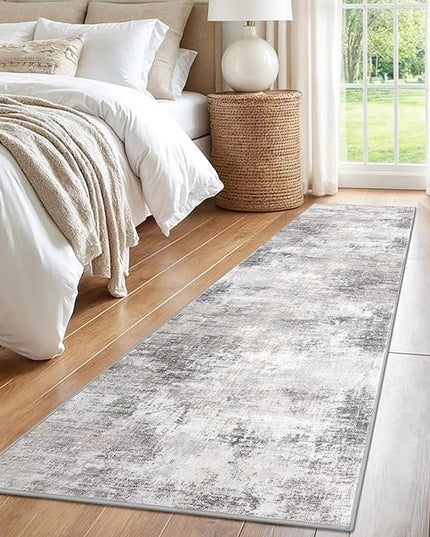 IOHOUZE Abstract Runner Rug 2x8 Ft Washable Runners for Hallways, Non Slip Kitchen Runner Printed Faux Wool Entryway Runner Indoor, Modern Abstract Floor Carpet for Hall Kitchen Bedroom, Grey Beige