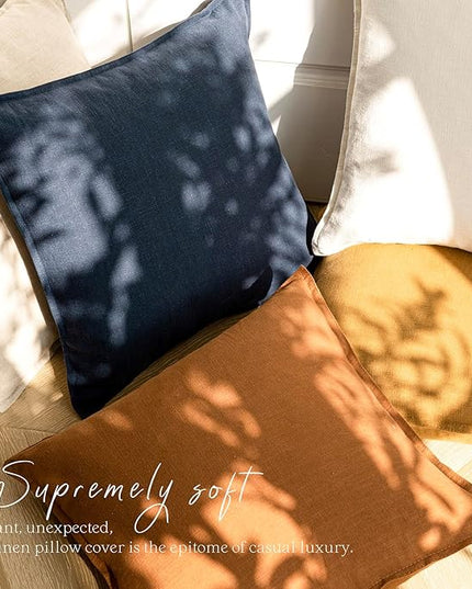 Foindtower Pack of 2, Decorative Linen Soild Throw Pillow Covers Soft Accent Square Cushion Case Boho Farmhouse Pillowcase for Chair Couch Sofa Bedroom Living Room Home Decor 16 x 16 Inch Navy Blue