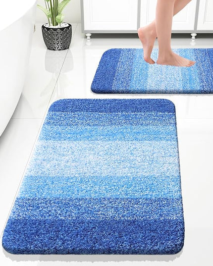 OLANLY Bathroom Rug Set 2 Piece, Soft Absorbent Microfiber Bath Rug Set, Non-Slip, Machine Wash Dry, Plush Shaggy Bath Mats for Bathroom (30"x20"+24"x16", Light Royal Blue)
