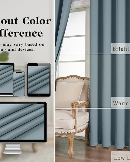 Simplebrand Stone Blue Curtains for Bedroom Living Room 72 Inches Long 2 Panels Set, Room Darkening Thermal Insulated Curtains & Drapes, Solid Grommet Noise Reducing Window Treatment, W50 x L72 Inch