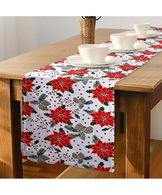 Urban Villa Pine Cone Print 100% Cotton Fused Table Runner 14''x72'' Over Sized Christmas Color Table Runner Heavier Quality