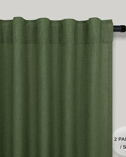 Pitalk Olive Green Curtains 96 Inches 8 FT Long for Living Room 2 Panels Back Tab Pocket Drape Thick Sheer Linen Cotton Modern Rustic Trendy Earthy Army Moss Green Curtain for Bedroom Farm House Decor